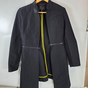 BCBG MAXAZRIA Arelia Black Zip Convertible Blazer Neon Trim Jacket Small Open